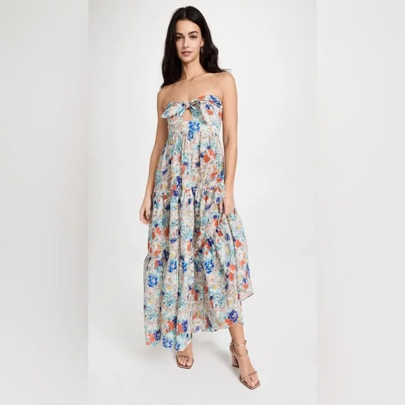 Zimmermann - Clover Tie Front Midi Dress Topaz Peony Floral US 8 / AU 2 / Medium - Picture 8 of 16